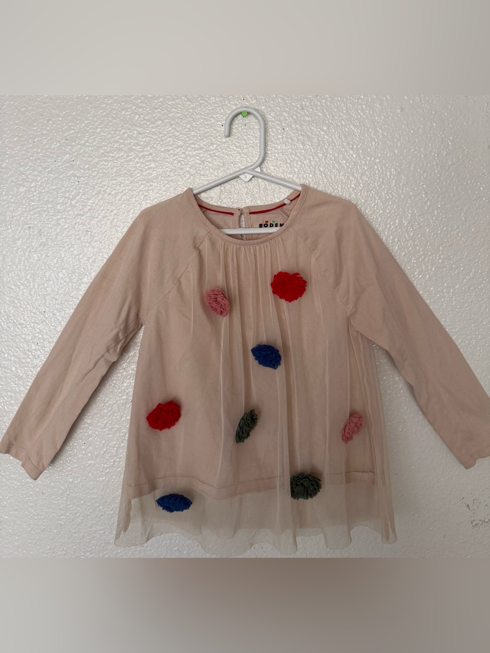 Mini Boden Girls size 6-7 yrs Tulle Tank with Colorful Floral Pom-Poms